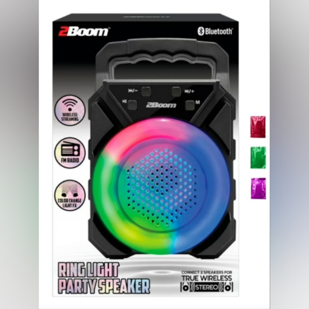 2Boom, Ring Light Party Speaker, Color Black Bluetooth with Colorful Ring Light